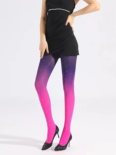 IYOU Giltter Rhinestone Pantyhose Tights Purple Bling Crystal Stockings Sexy Mesh High Waist Tights for Women and Girls