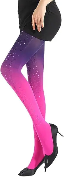 IYOU Giltter Rhinestone Pantyhose Tights Purple Bling Crystal Stockings Sexy Mesh High Waist Tights for Women and Girls