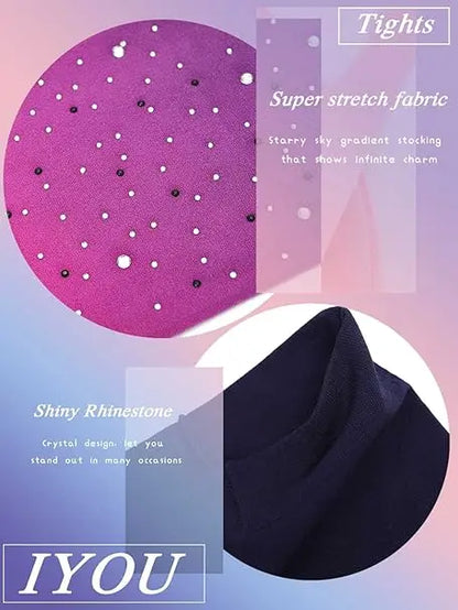 IYOU Giltter Rhinestone Pantyhose Tights Purple Bling Crystal Stockings Sexy Mesh High Waist Tights for Women and Girls