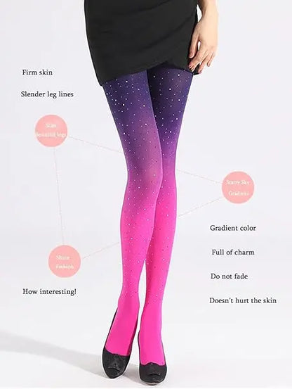 IYOU Giltter Rhinestone Pantyhose Tights Purple Bling Crystal Stockings Sexy Mesh High Waist Tights for Women and Girls