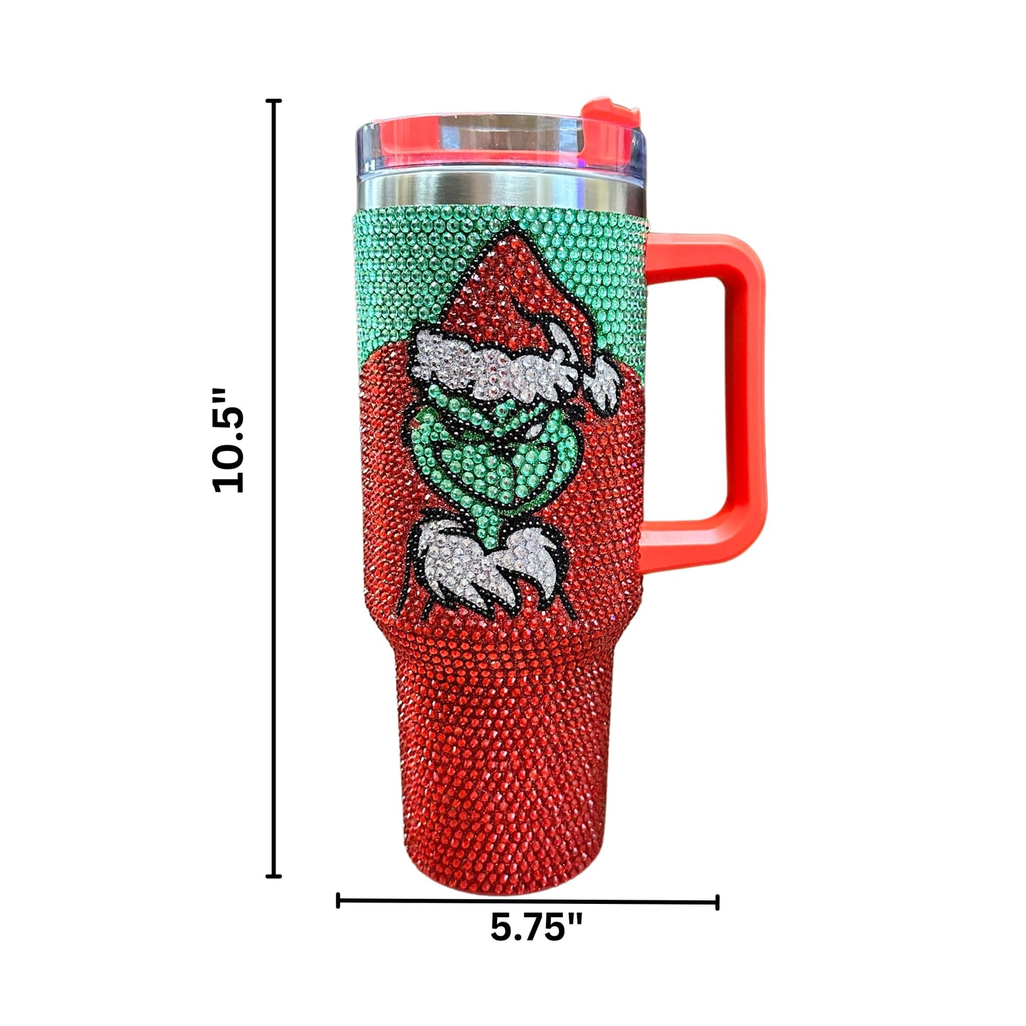 40 oz. Tumbler with Handle and Straw Lid Bling Christmas Tall Holiday Jewel Cup Gift Green Mean One Doll Insulated