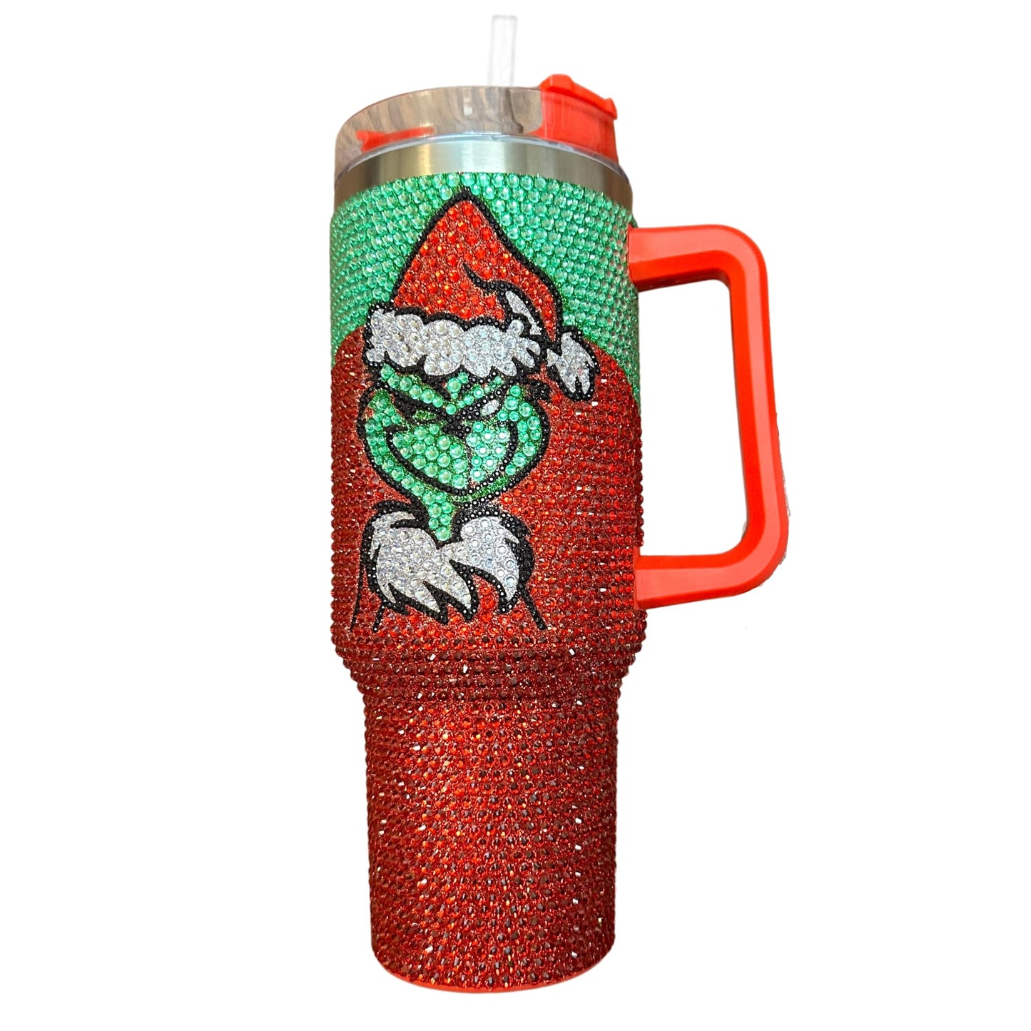 40 oz. Tumbler with Handle and Straw Lid Bling Christmas Tall Holiday Jewel Cup Gift Green Mean One Doll Insulated