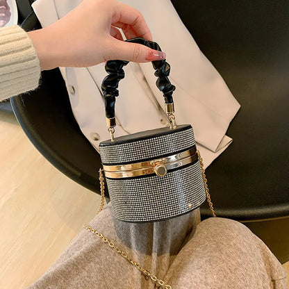 Unique niche design bag 2024 new women's bag popular versatile chain crossbody bag full of diamonds bright diamond bucket bag