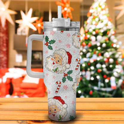 Christmas Santa Claus Rhinestones 40 Oz Tumbler, Christmas Santa Bling Tumbler, Puffy Christmas Cup, Christmas Gift, Retro Santa Tumbler