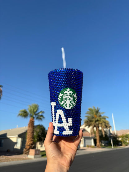 Los Angeles dodgers bling Starbucks Rhinestone Tumbler