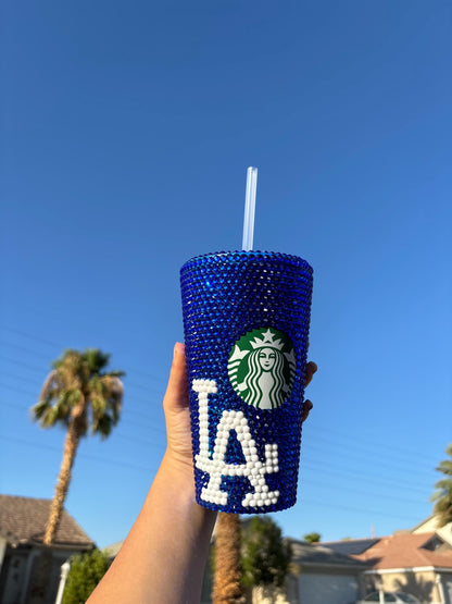 Los Angeles dodgers bling Starbucks Rhinestone Tumbler